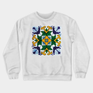 Floral baby blue mexican tile retro pattern Crewneck Sweatshirt